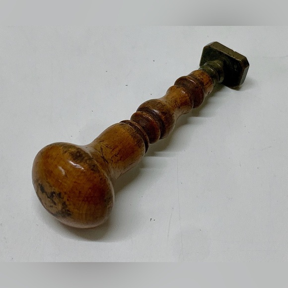 19th Century Antique Wooden Handle Metal Wax Seal Manual Press - Picture 7 of 16